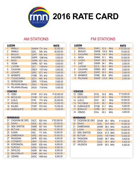IFM RMN PHILIPPINES 2016 RATE CARD ADVERTISING RATES